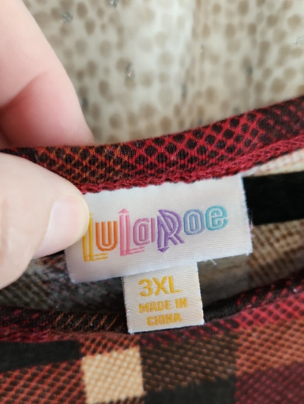 Lularoe Plaid Short-Sleeve Midi Dress in Burgundy and Mustard FINAL PRICE - Picture 5 of 6